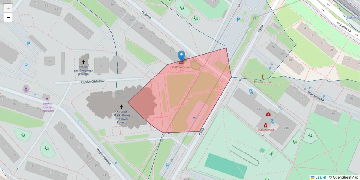 Szczegółowa mapa kodu pocztowego 54-222 z granicami, sąsiednimi kodami pocztowymi i urzędami pocztowymi