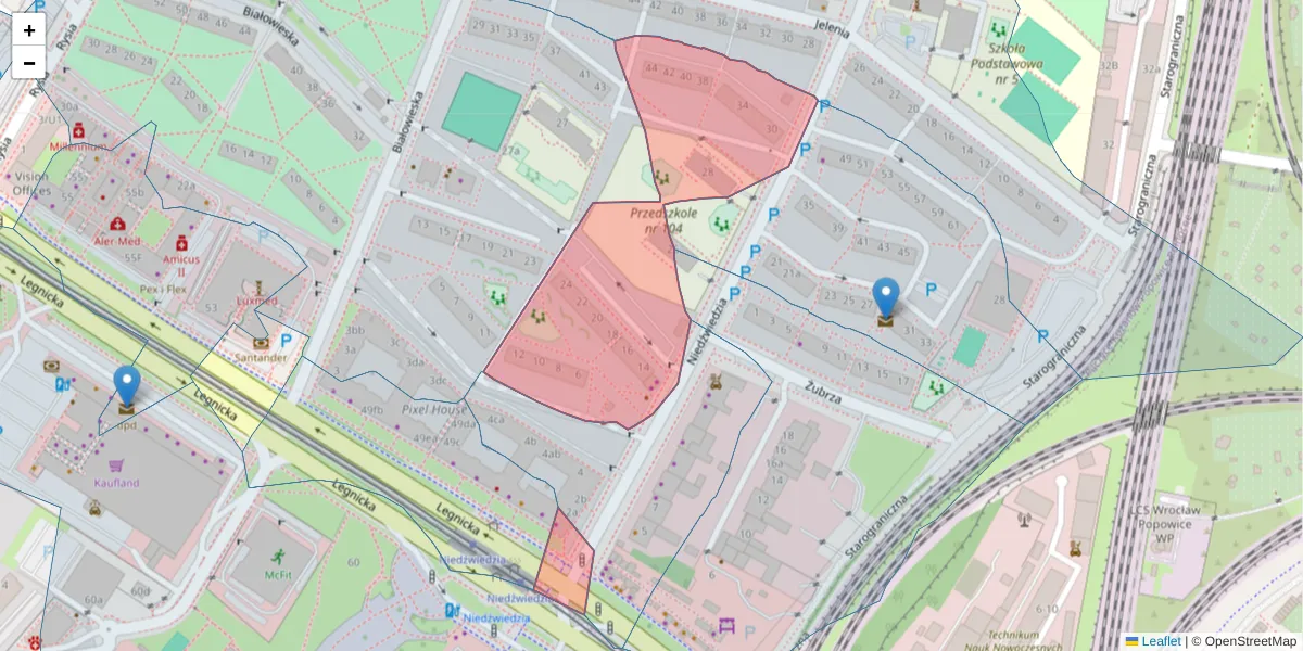 Szczegółowa mapa kodu pocztowego 54-233 z granicami, sąsiednimi kodami pocztowymi i urzędami pocztowymi