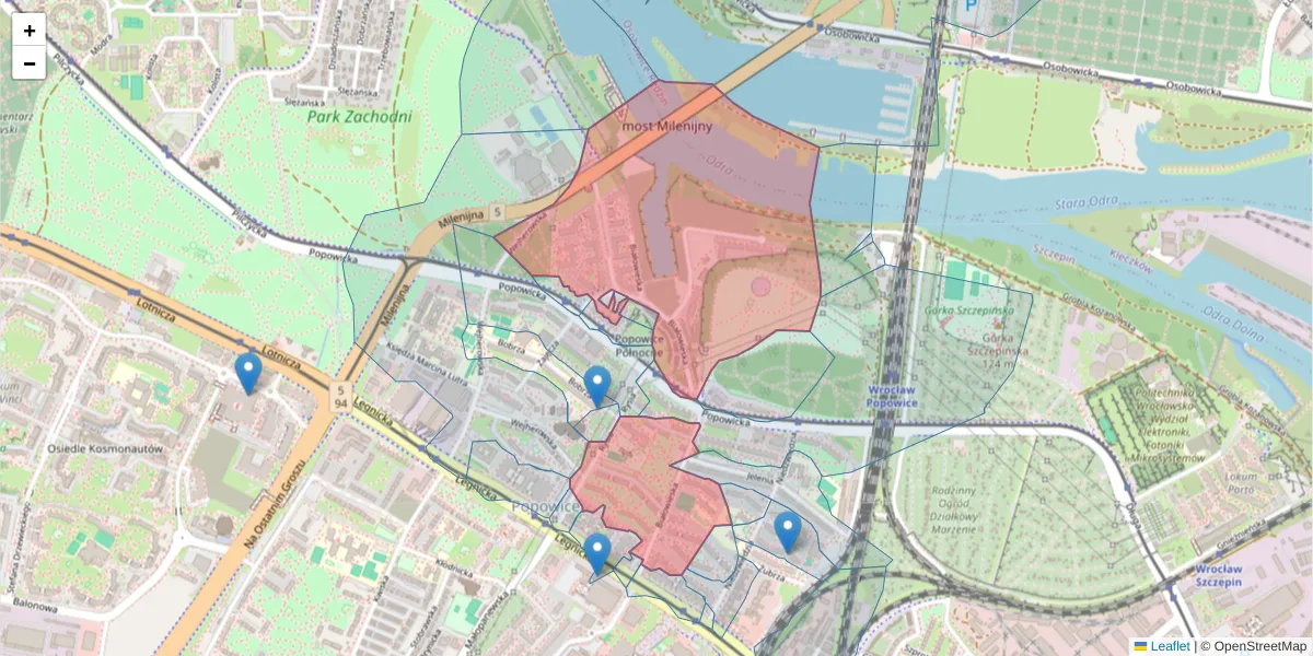 Szczegółowa mapa kodu pocztowego 54-234 z granicami, sąsiednimi kodami pocztowymi i urzędami pocztowymi