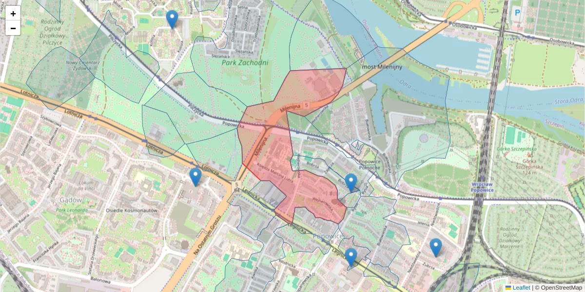 Szczegółowa mapa kodu pocztowego 54-239 z granicami, sąsiednimi kodami pocztowymi i urzędami pocztowymi
