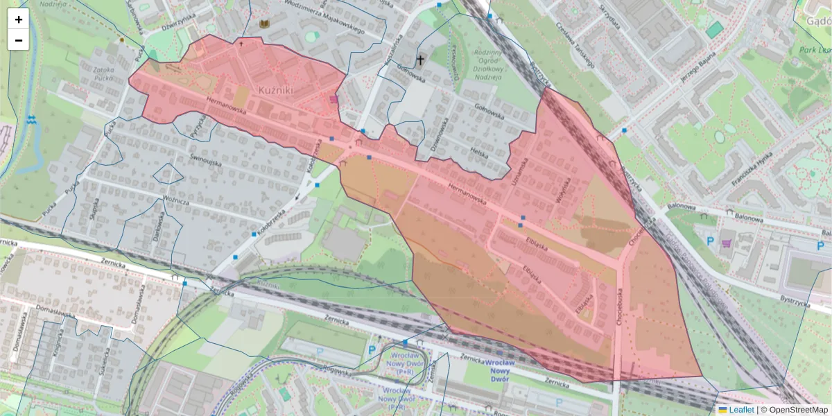 Szczegółowa mapa kodu pocztowego 54-314 z granicami, sąsiednimi kodami pocztowymi i urzędami pocztowymi