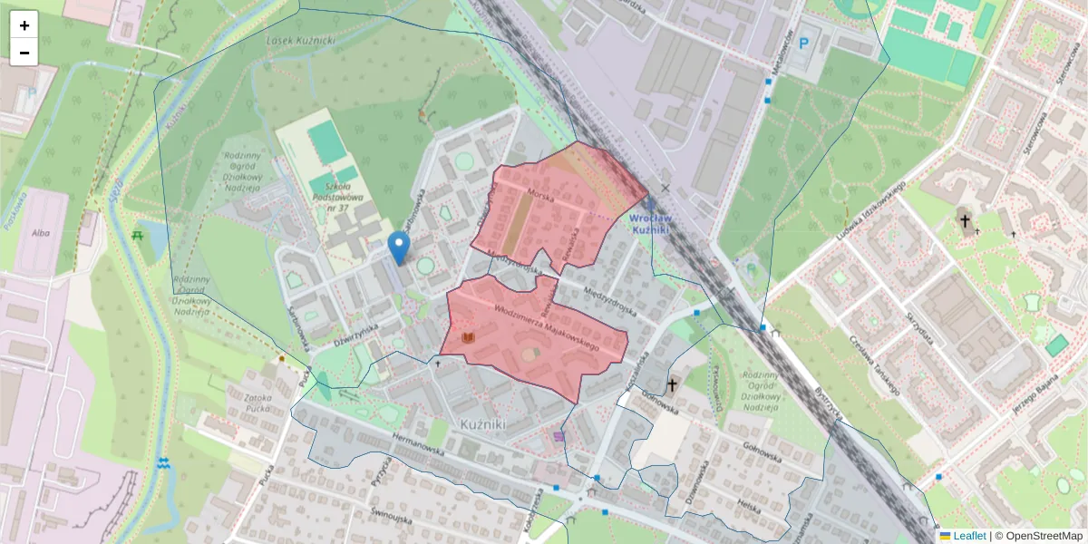 Szczegółowa mapa kodu pocztowego 54-317 z granicami, sąsiednimi kodami pocztowymi i urzędami pocztowymi