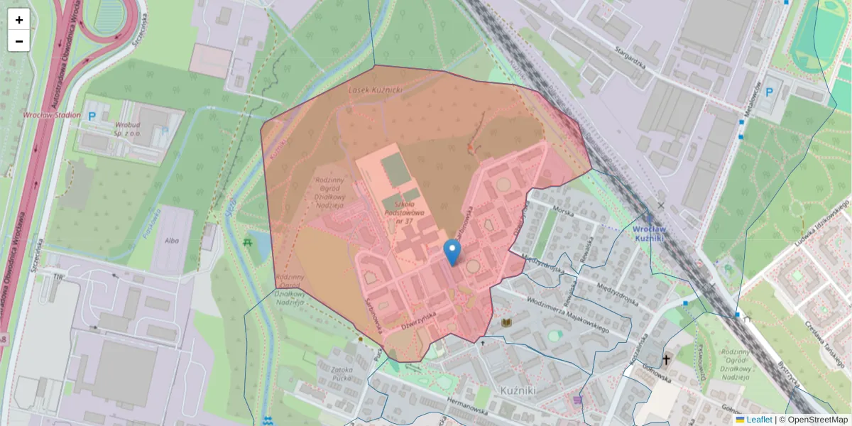 Szczegółowa mapa kodu pocztowego 54-320 z granicami, sąsiednimi kodami pocztowymi i urzędami pocztowymi