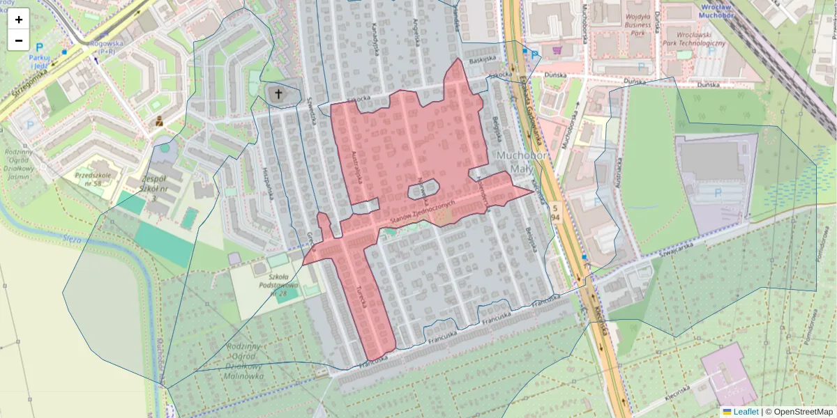 Szczegółowa mapa kodu pocztowego 54-403 z granicami, sąsiednimi kodami pocztowymi i urzędami pocztowymi