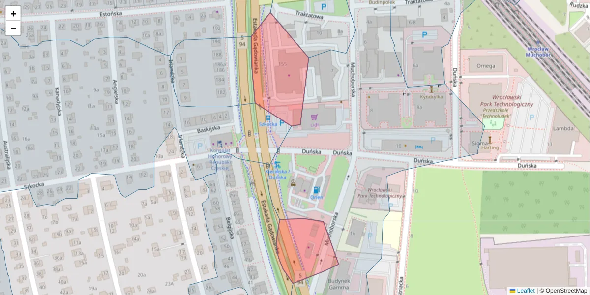 Szczegółowa mapa kodu pocztowego 54-411 z granicami, sąsiednimi kodami pocztowymi i urzędami pocztowymi