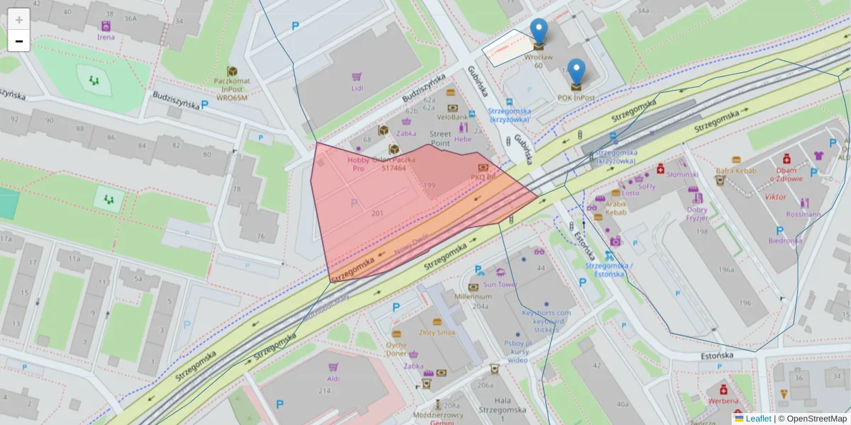 Szczegółowa mapa kodu pocztowego 54-431 z granicami, sąsiednimi kodami pocztowymi i urzędami pocztowymi