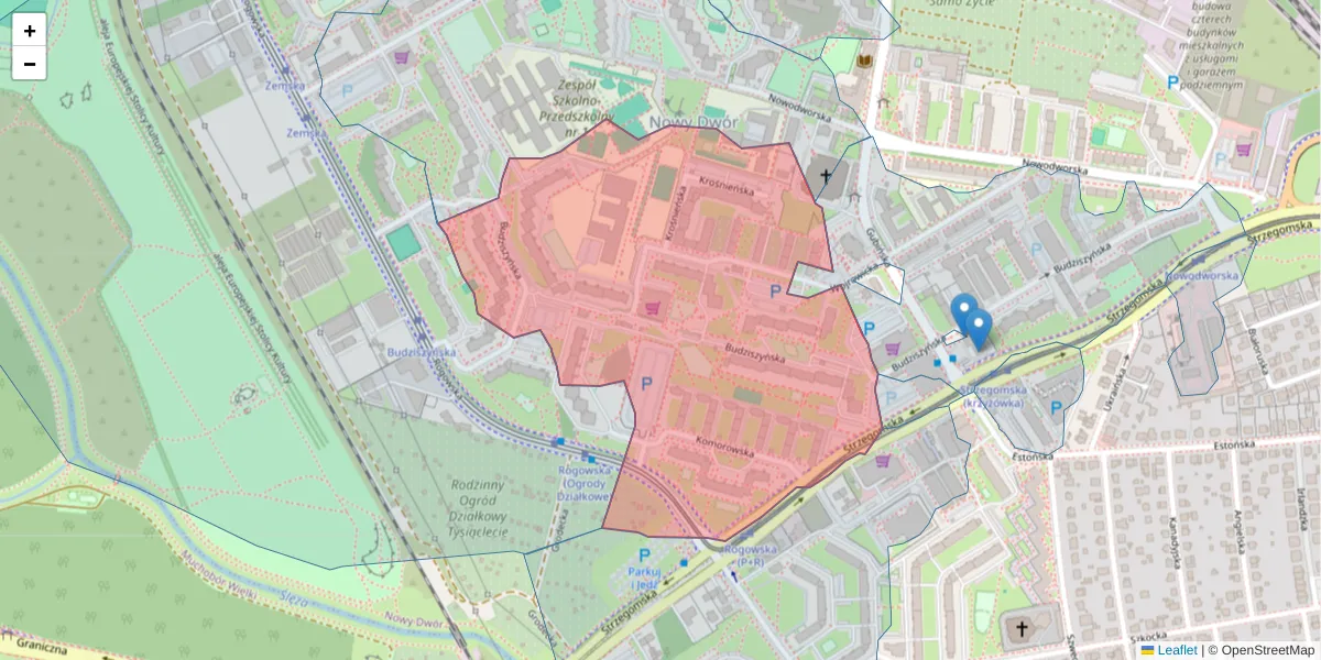 Szczegółowa mapa kodu pocztowego 54-436 z granicami, sąsiednimi kodami pocztowymi i urzędami pocztowymi
