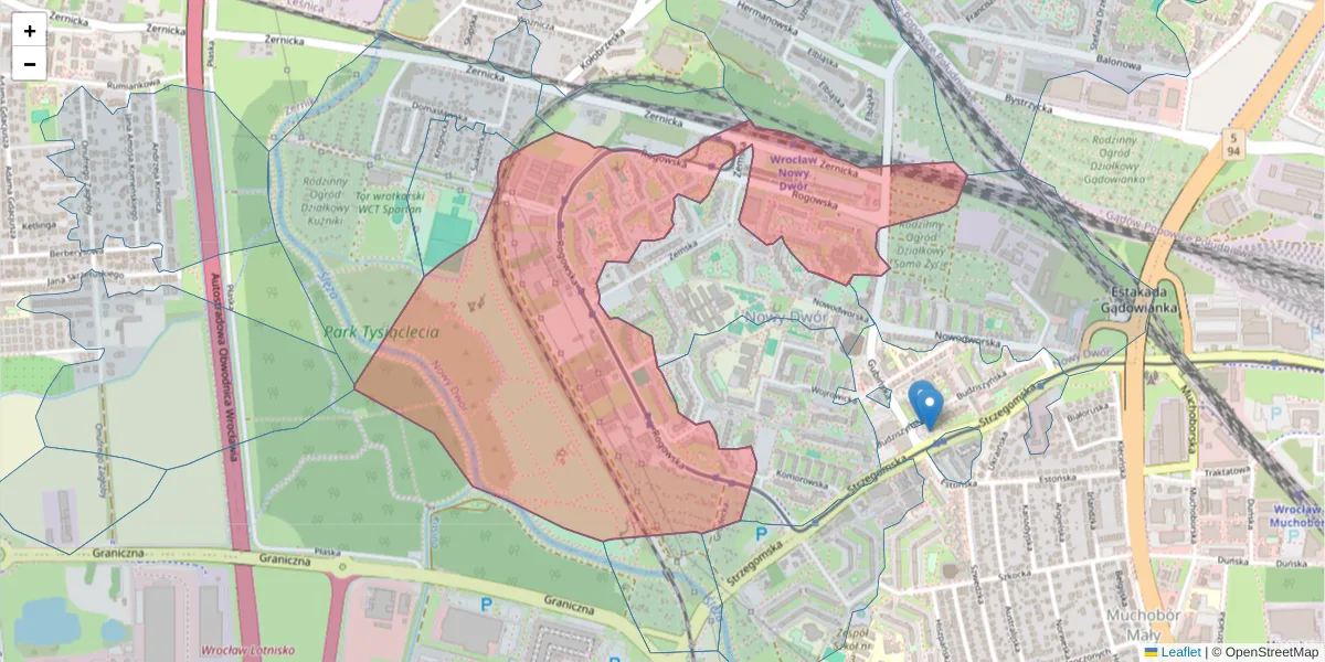 Szczegółowa mapa kodu pocztowego 54-440 z granicami, sąsiednimi kodami pocztowymi i urzędami pocztowymi
