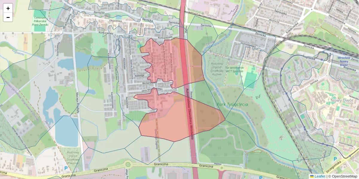 Szczegółowa mapa kodu pocztowego 54-514 z granicami, sąsiednimi kodami pocztowymi i urzędami pocztowymi
