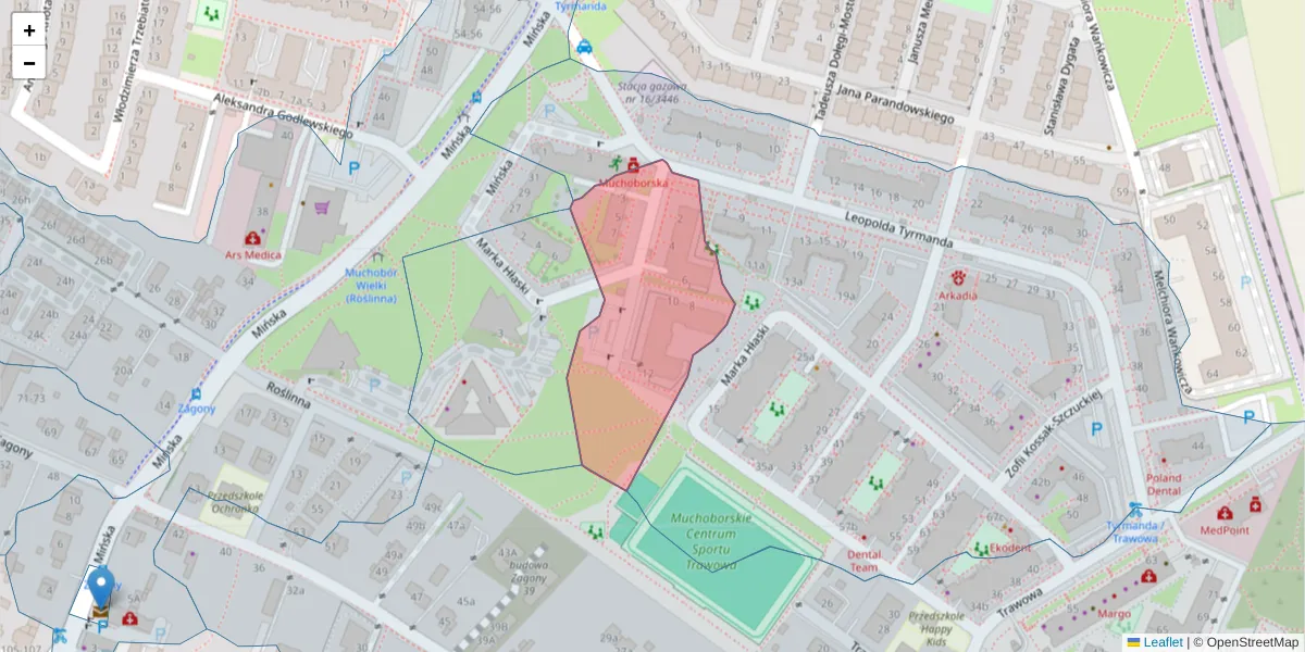 Szczegółowa mapa kodu pocztowego 54-607 z granicami, sąsiednimi kodami pocztowymi i urzędami pocztowymi