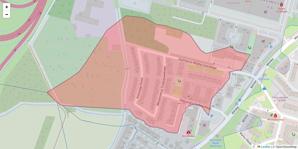 Szczegółowa mapa kodu pocztowego 54-609 z granicami, sąsiednimi kodami pocztowymi i urzędami pocztowymi