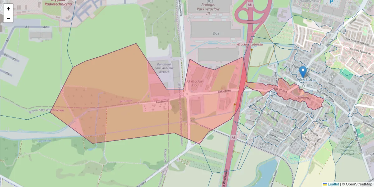 Szczegółowa mapa kodu pocztowego 54-615 z granicami, sąsiednimi kodami pocztowymi i urzędami pocztowymi