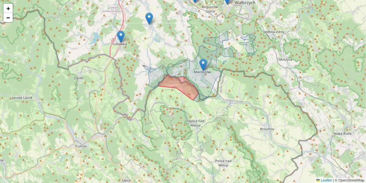 Szczegółowa mapa kodu pocztowego 54957 z granicami, sąsiednimi kodami pocztowymi i urzędami pocztowymi