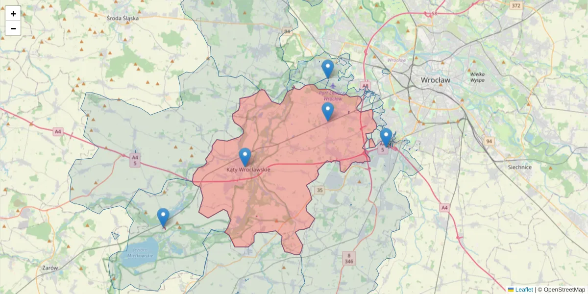 Szczegółowa mapa kodu pocztowego 55-080 z granicami, sąsiednimi kodami pocztowymi i urzędami pocztowymi