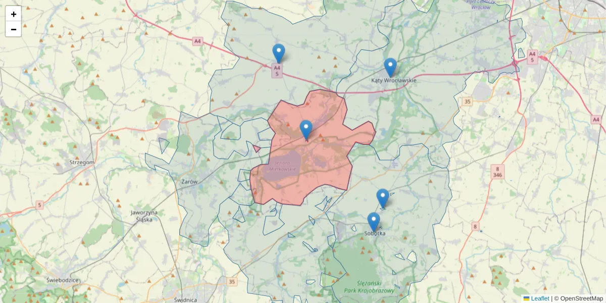 Szczegółowa mapa kodu pocztowego 55-081 z granicami, sąsiednimi kodami pocztowymi i urzędami pocztowymi