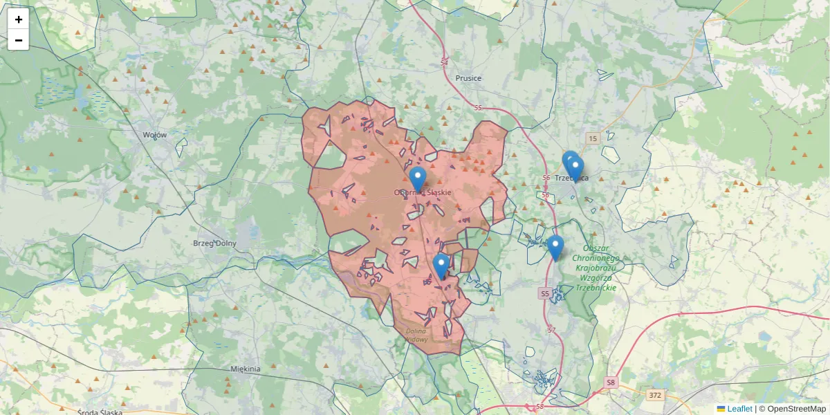 Szczegółowa mapa kodu pocztowego 55-120 z granicami, sąsiednimi kodami pocztowymi i urzędami pocztowymi