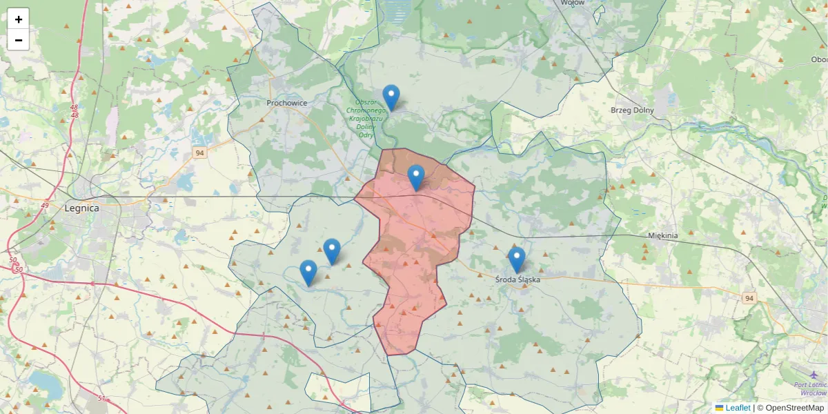 Szczegółowa mapa kodu pocztowego 55-320 z granicami, sąsiednimi kodami pocztowymi i urzędami pocztowymi