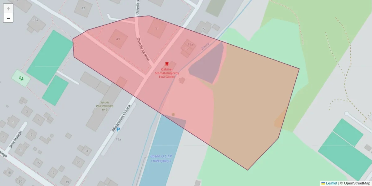 Szczegółowa mapa kodu pocztowego 57-205 z granicami, sąsiednimi kodami pocztowymi i urzędami pocztowymi
