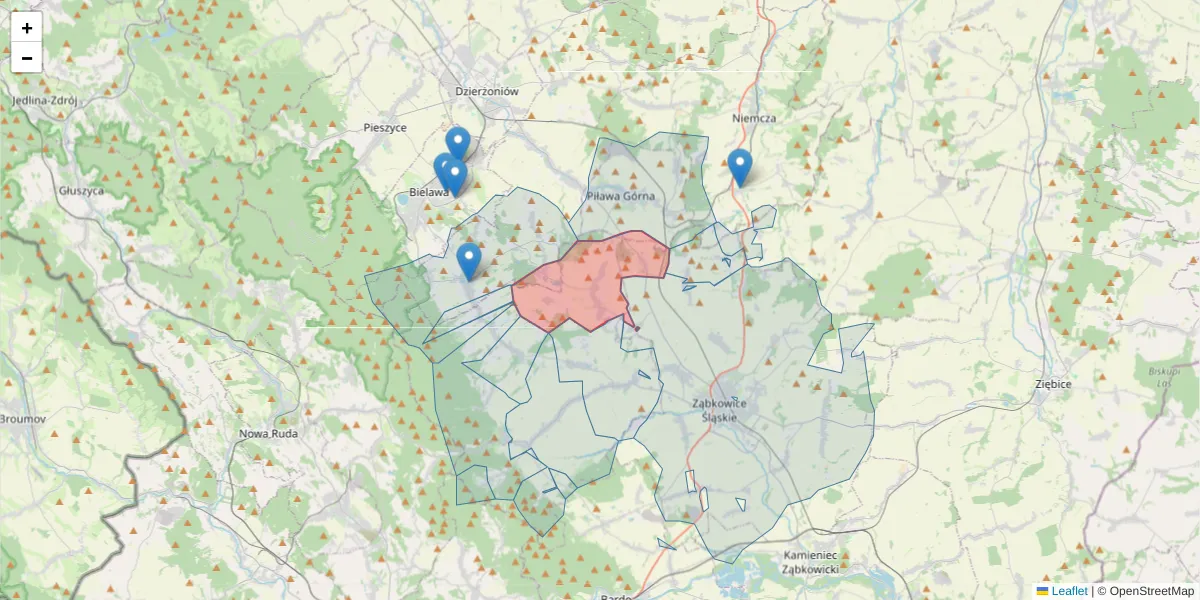 Szczegółowa mapa kodu pocztowego 57-208 z granicami, sąsiednimi kodami pocztowymi i urzędami pocztowymi