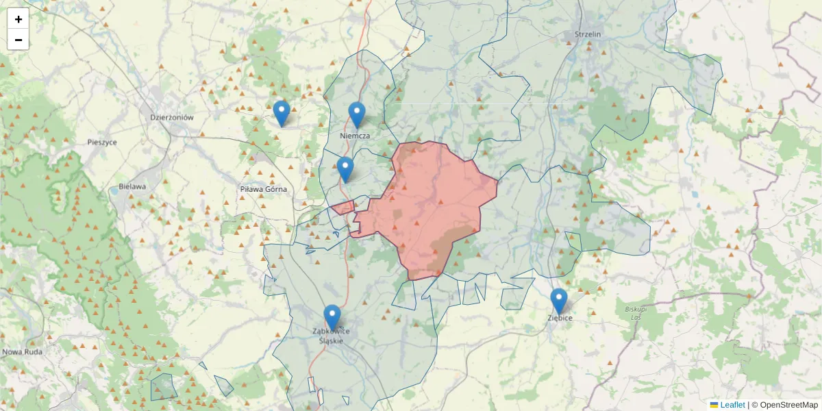 Szczegółowa mapa kodu pocztowego 57-211 z granicami, sąsiednimi kodami pocztowymi i urzędami pocztowymi
