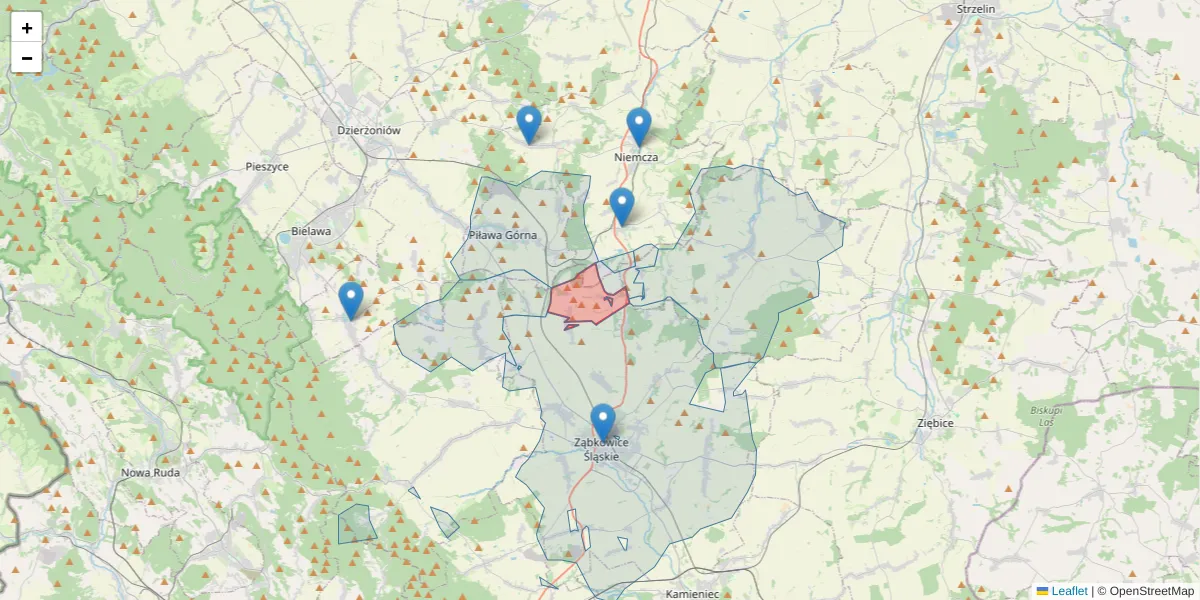 Szczegółowa mapa kodu pocztowego 57-212 z granicami, sąsiednimi kodami pocztowymi i urzędami pocztowymi