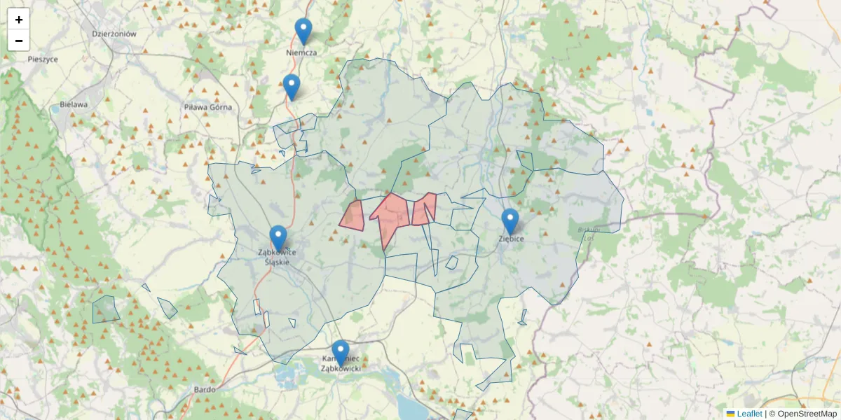 Szczegółowa mapa kodu pocztowego 57-221 z granicami, sąsiednimi kodami pocztowymi i urzędami pocztowymi