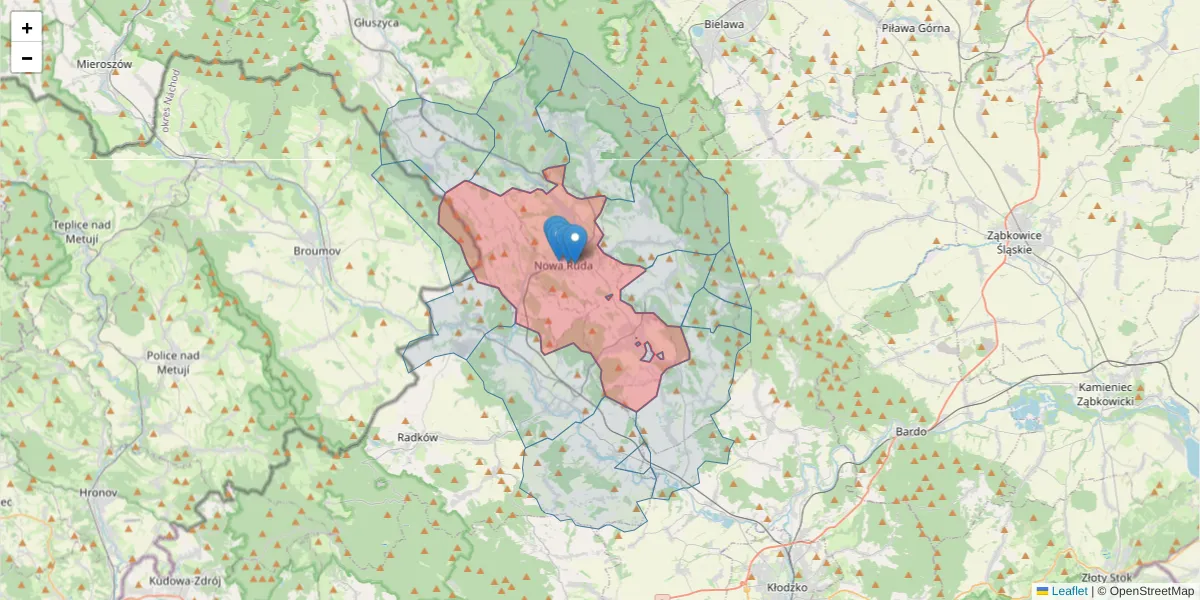Szczegółowa mapa kodu pocztowego 57-400 z granicami, sąsiednimi kodami pocztowymi i urzędami pocztowymi