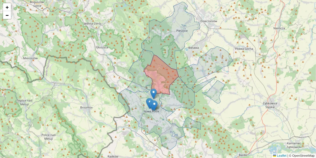 Szczegółowa mapa kodu pocztowego 57-430 z granicami, sąsiednimi kodami pocztowymi i urzędami pocztowymi