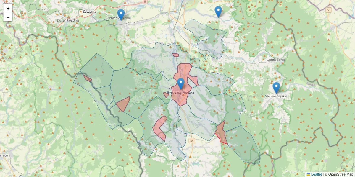Szczegółowa mapa kodu pocztowego 57-500 z granicami, sąsiednimi kodami pocztowymi i urzędami pocztowymi
