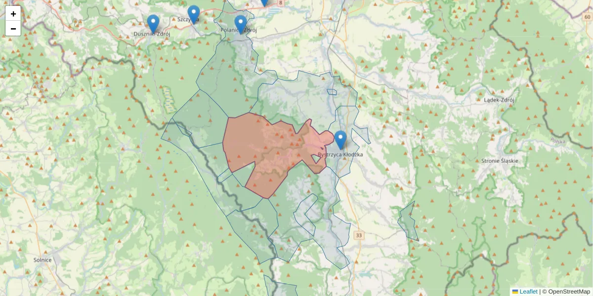 Szczegółowa mapa kodu pocztowego 57-516 z granicami, sąsiednimi kodami pocztowymi i urzędami pocztowymi