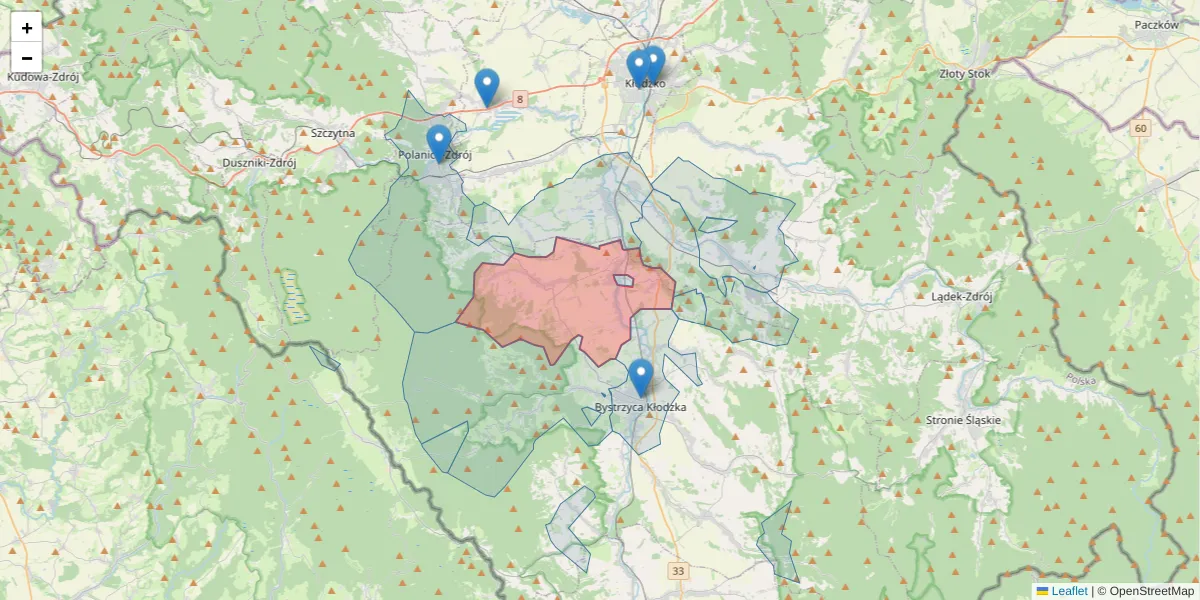 Szczegółowa mapa kodu pocztowego 57-521 z granicami, sąsiednimi kodami pocztowymi i urzędami pocztowymi