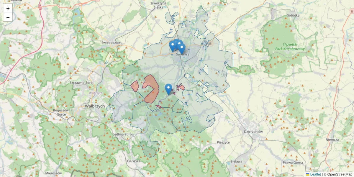 Szczegółowa mapa kodu pocztowego 58-114 z granicami, sąsiednimi kodami pocztowymi i urzędami pocztowymi