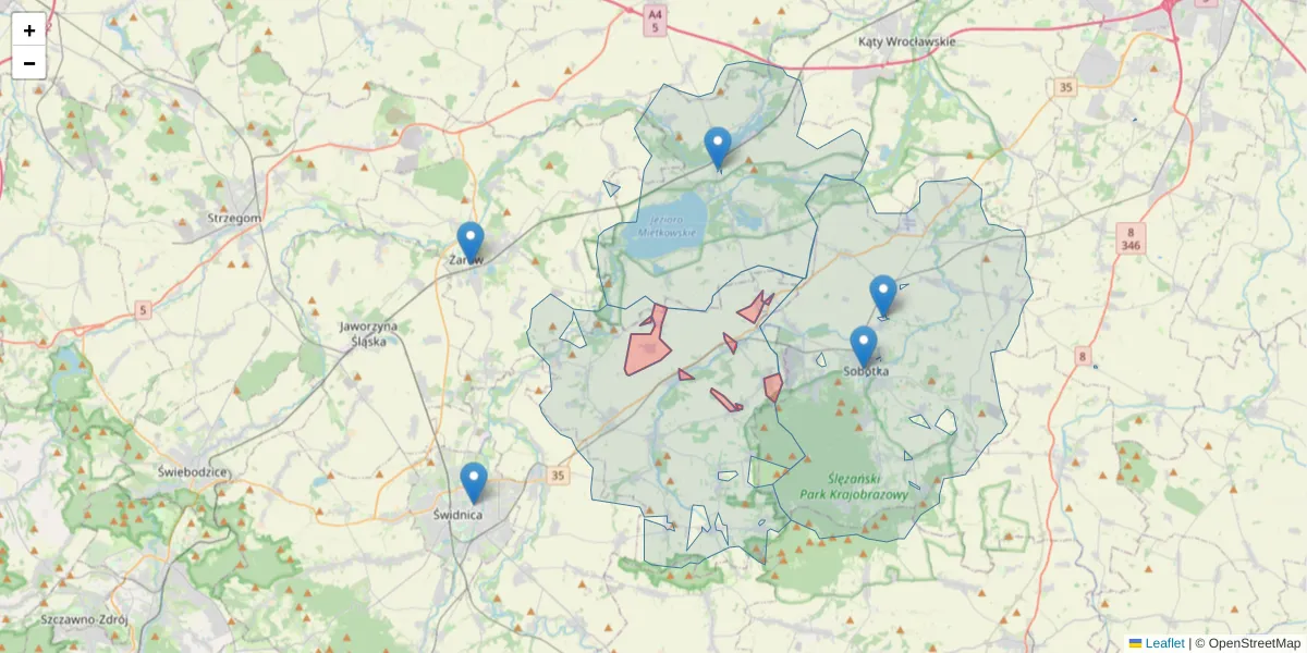Szczegółowa mapa kodu pocztowego 58-123 z granicami, sąsiednimi kodami pocztowymi i urzędami pocztowymi