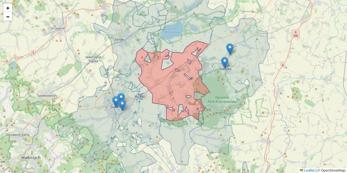 Szczegółowa mapa kodu pocztowego 58-124 z granicami, sąsiednimi kodami pocztowymi i urzędami pocztowymi
