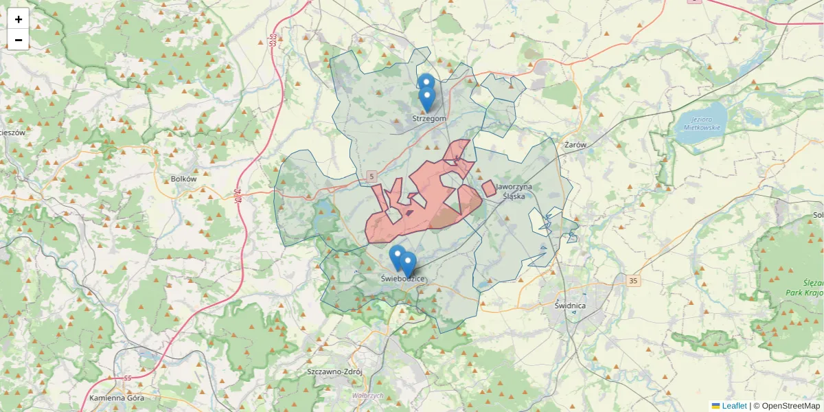 Szczegółowa mapa kodu pocztowego 58-141 z granicami, sąsiednimi kodami pocztowymi i urzędami pocztowymi