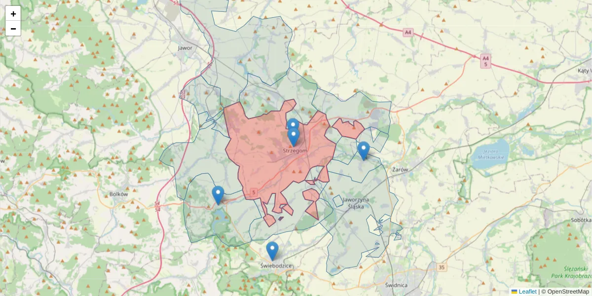 Szczegółowa mapa kodu pocztowego 58-150 z granicami, sąsiednimi kodami pocztowymi i urzędami pocztowymi