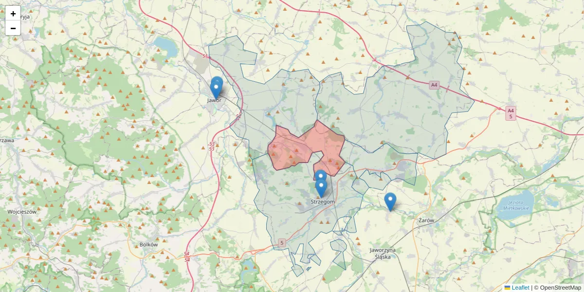 Szczegółowa mapa kodu pocztowego 58-152 z granicami, sąsiednimi kodami pocztowymi i urzędami pocztowymi