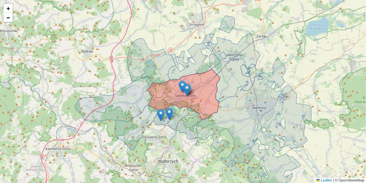 Szczegółowa mapa kodu pocztowego 58-160 z granicami, sąsiednimi kodami pocztowymi i urzędami pocztowymi