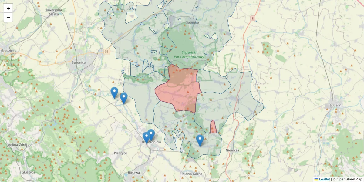 Szczegółowa mapa kodu pocztowego 58-212 z granicami, sąsiednimi kodami pocztowymi i urzędami pocztowymi