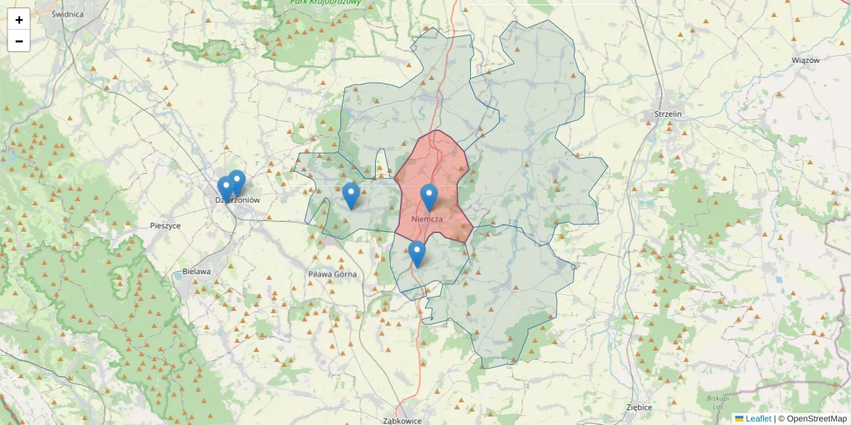 Szczegółowa mapa kodu pocztowego 58-230 z granicami, sąsiednimi kodami pocztowymi i urzędami pocztowymi