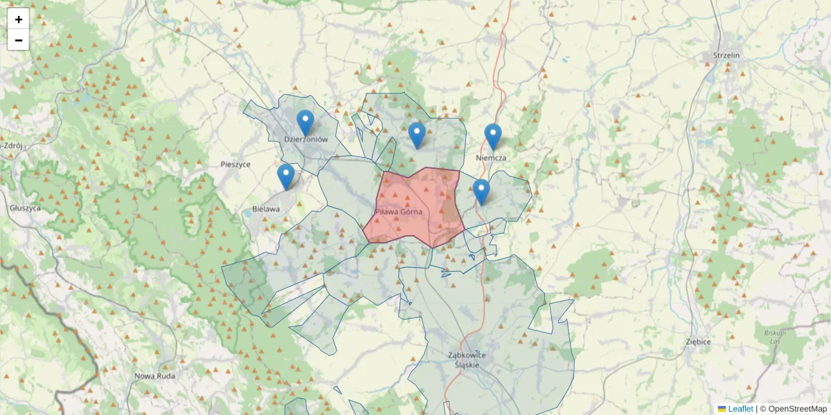 Szczegółowa mapa kodu pocztowego 58-240 z granicami, sąsiednimi kodami pocztowymi i urzędami pocztowymi