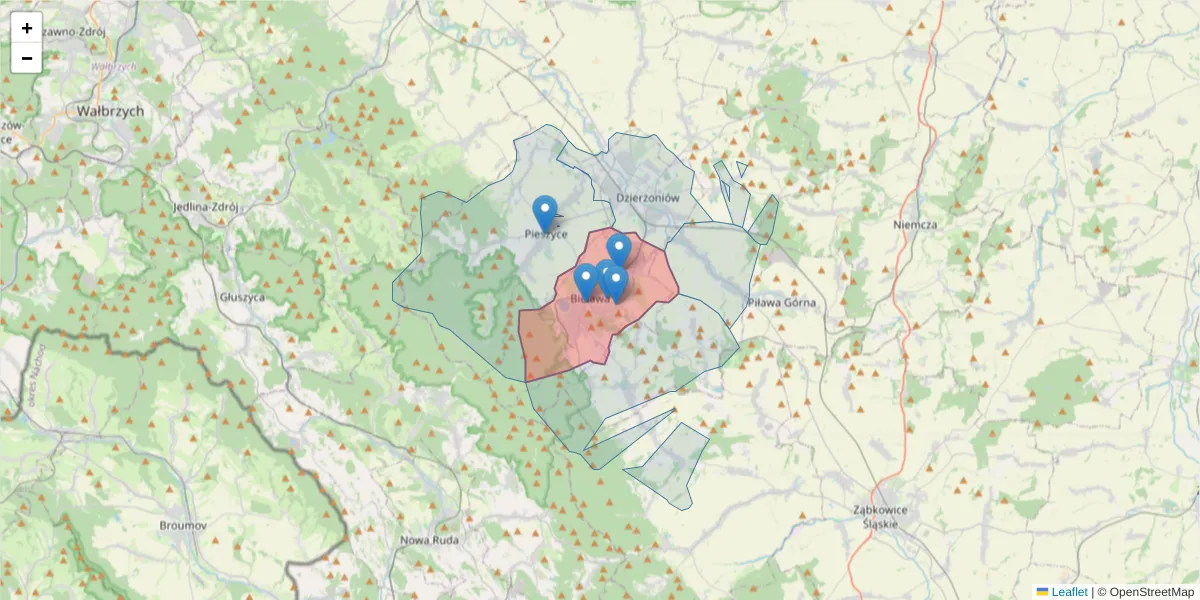 Szczegółowa mapa kodu pocztowego 58-260 z granicami, sąsiednimi kodami pocztowymi i urzędami pocztowymi