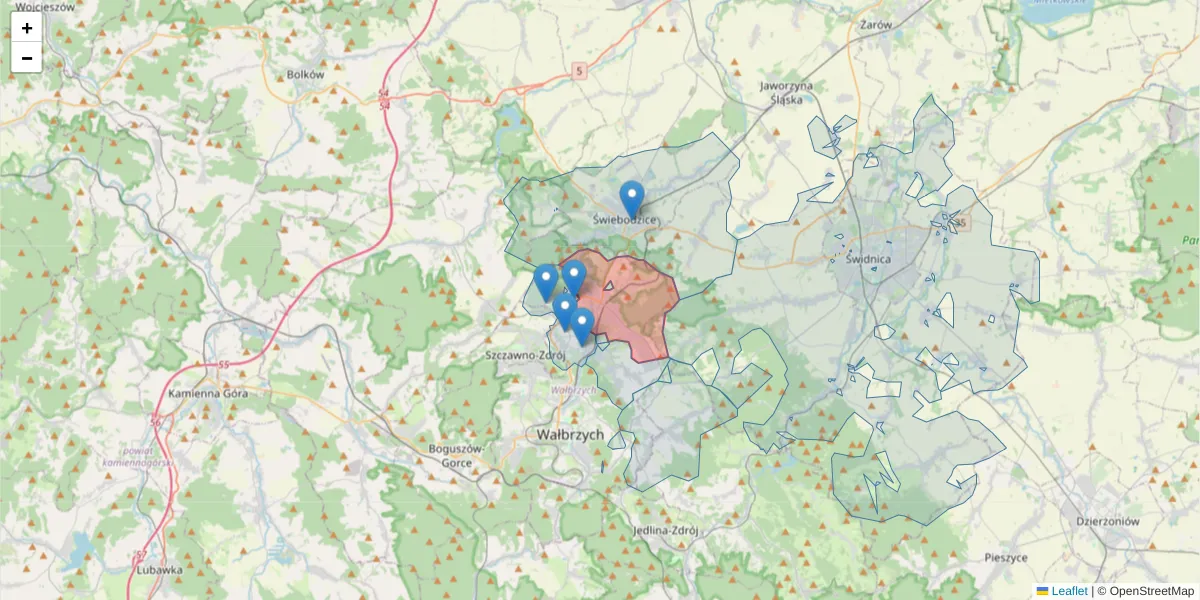 Szczegółowa mapa kodu pocztowego 58-306 z granicami, sąsiednimi kodami pocztowymi i urzędami pocztowymi