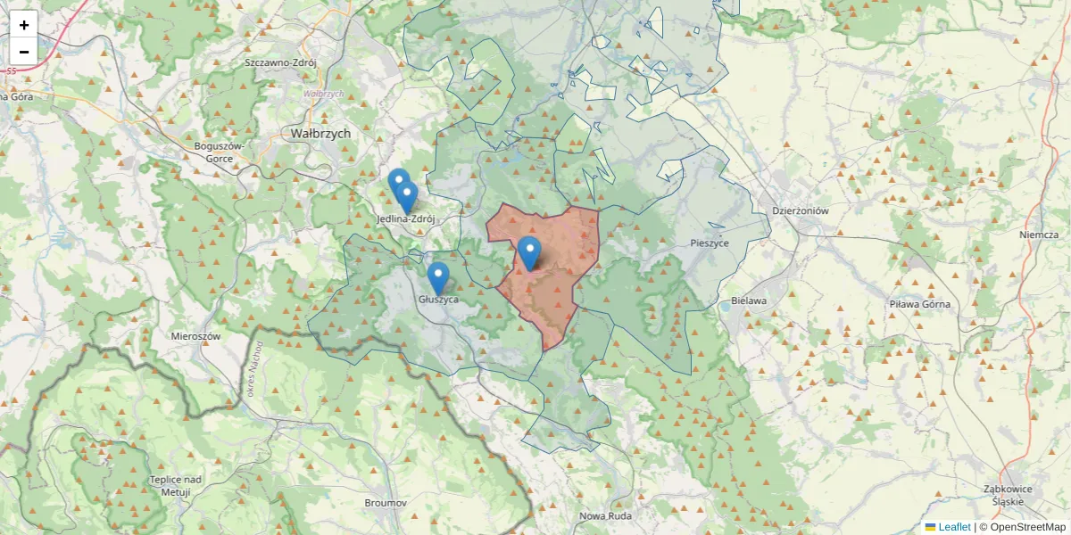 Szczegółowa mapa kodu pocztowego 58-320 z granicami, sąsiednimi kodami pocztowymi i urzędami pocztowymi