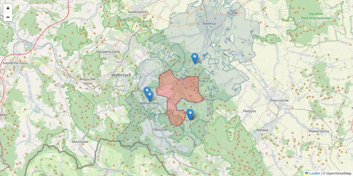Szczegółowa mapa kodu pocztowego 58-321 z granicami, sąsiednimi kodami pocztowymi i urzędami pocztowymi