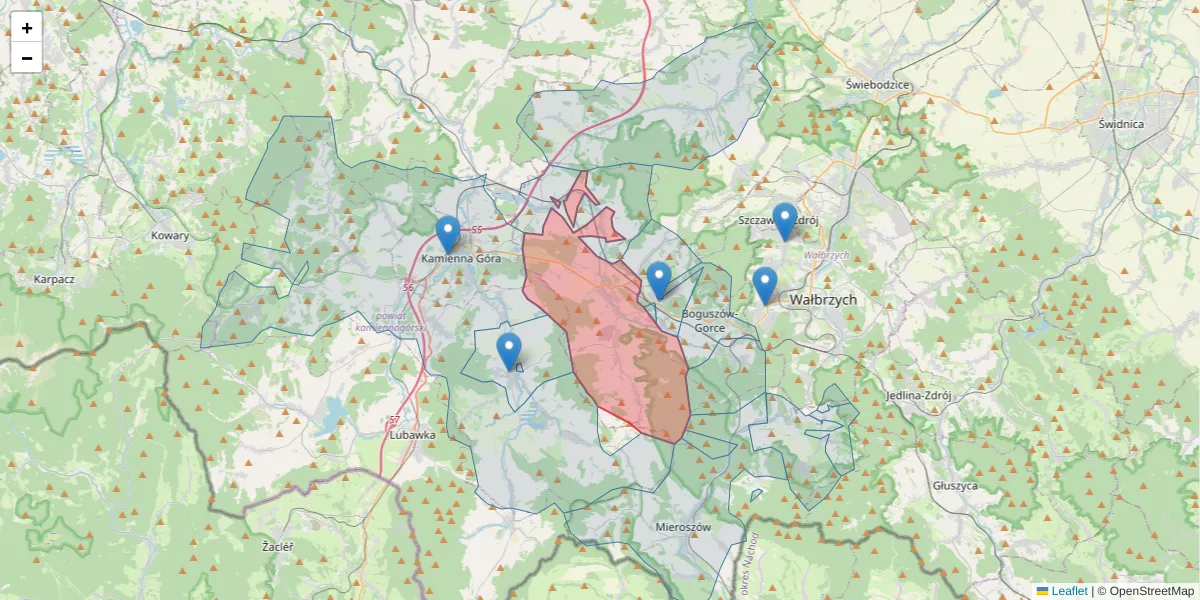 Szczegółowa mapa kodu pocztowego 58-379 z granicami, sąsiednimi kodami pocztowymi i urzędami pocztowymi