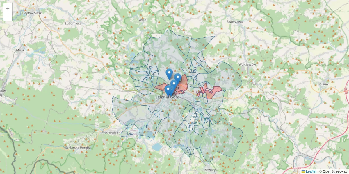 Szczegółowa mapa kodu pocztowego 58-506 z granicami, sąsiednimi kodami pocztowymi i urzędami pocztowymi