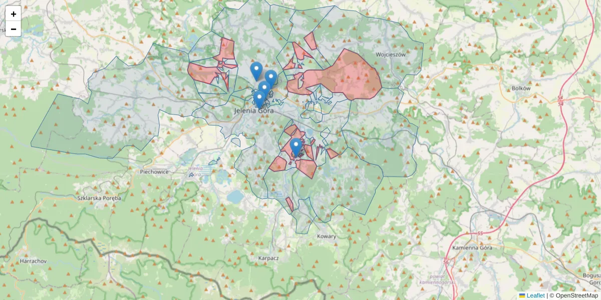 Szczegółowa mapa kodu pocztowego 58-508 z granicami, sąsiednimi kodami pocztowymi i urzędami pocztowymi