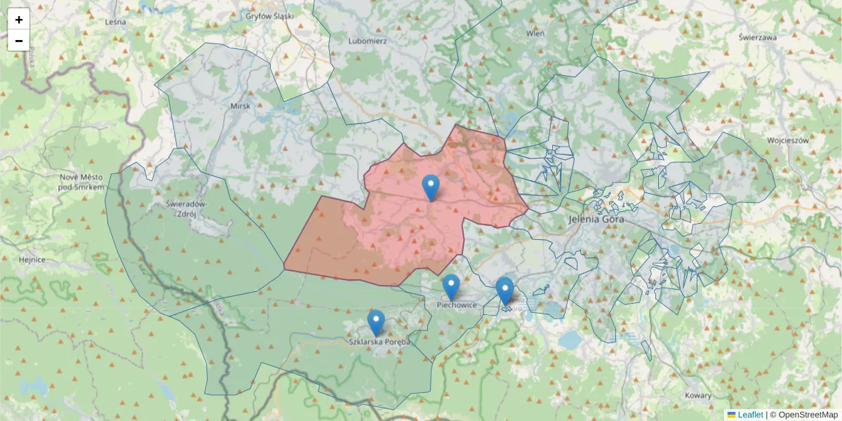 Szczegółowa mapa kodu pocztowego 58-512 z granicami, sąsiednimi kodami pocztowymi i urzędami pocztowymi