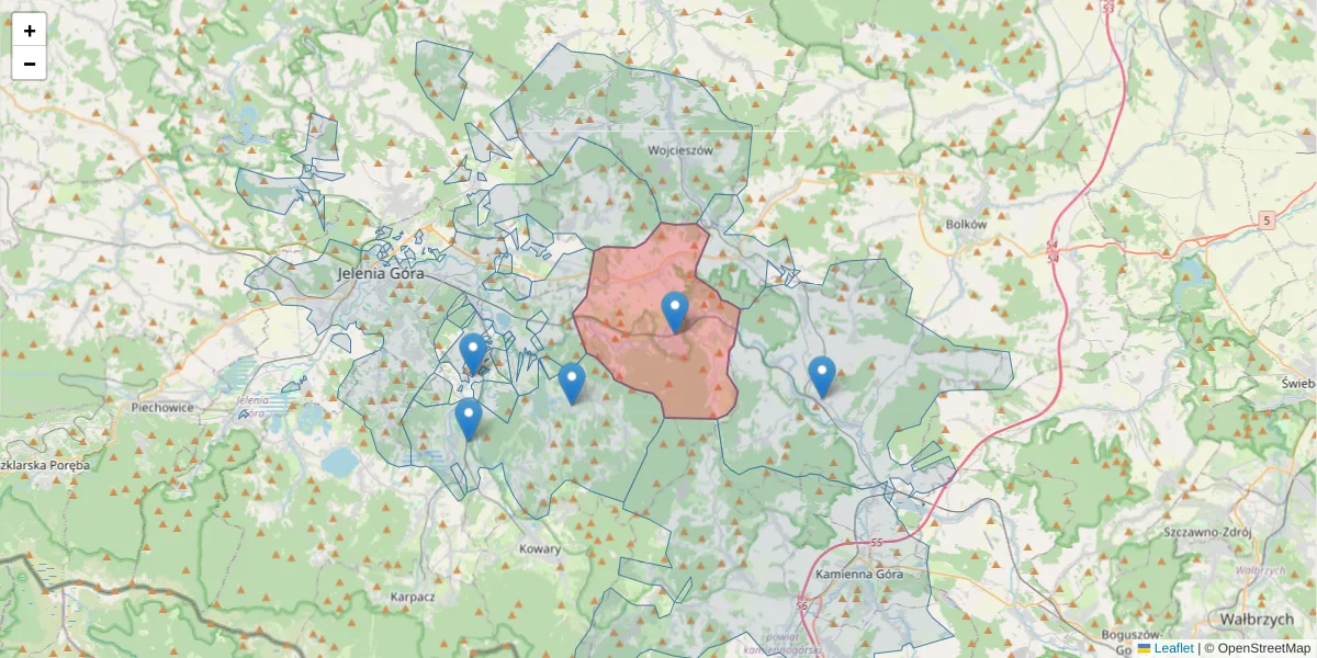 Szczegółowa mapa kodu pocztowego 58-520 z granicami, sąsiednimi kodami pocztowymi i urzędami pocztowymi